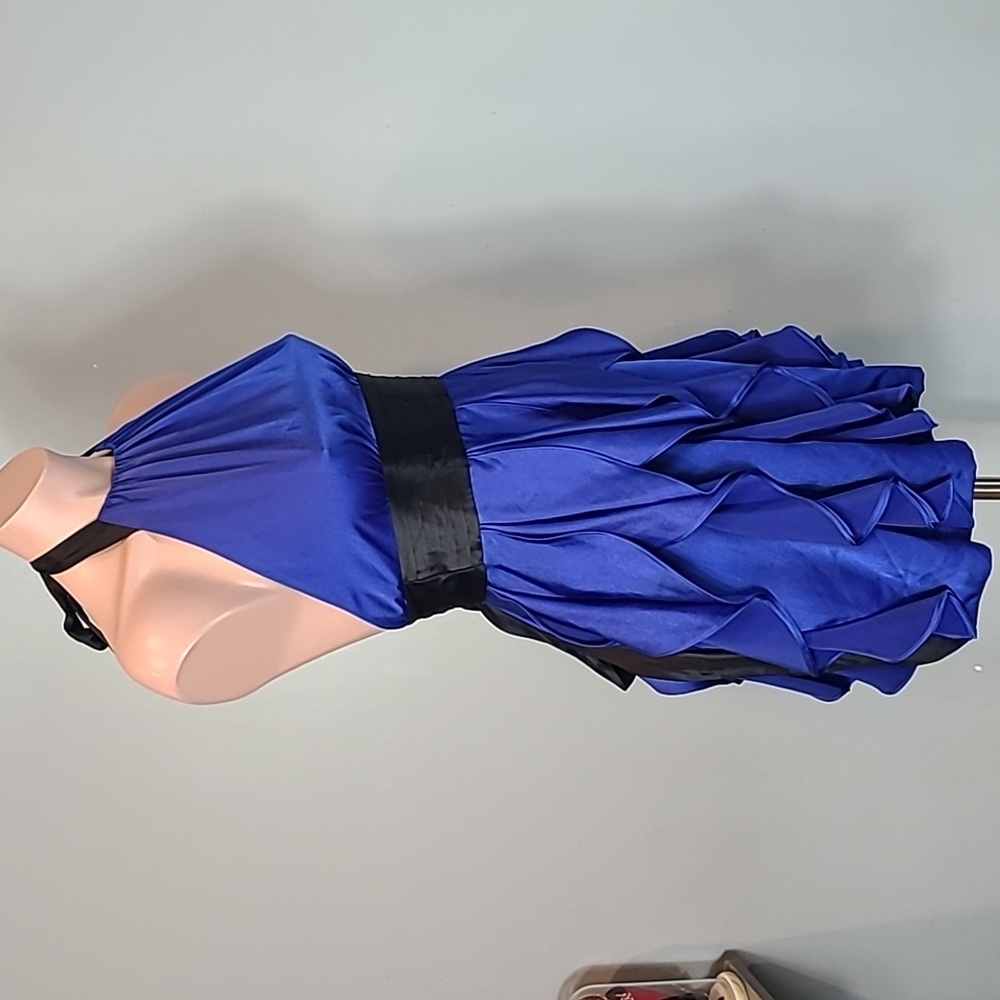 BCBGMaxazria Halter Ruffle Layla Mini Dress Graduation Wedding Silk Regency 0 - Picture 4 of 9